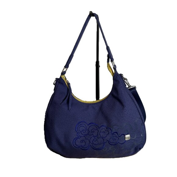 Haiku by Sharon Eisenhauer Blue Yellow Embroidered Flower Crossbody Purse Bag - Picture 1 of 12
